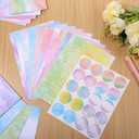 320 Packs Watercolor Stationery Paper and Envelope Set, (100 Double Sided Stationary Writing Papers+100 Matching Envelopes+120 Round Dot Sticker) 10 Design, Pen Pal Supplies (5.5 x 8.25 Inch)