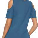 Amoretu Womens Summer Shirts V Neck Criss Cross Cold Shoulder Tops Blouse (Blue, L)