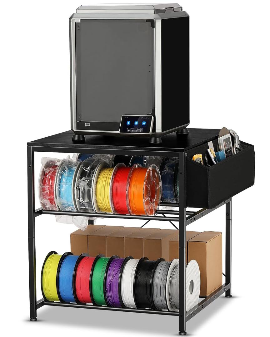 AHOWPD 3D Printer Stand with Filaments Storage - 3D Printer Table Filament Storage Rack Heavy Duty 3D Desk for Workshop Studio Office (Black)