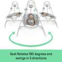 Ingenuity InLighten 5-Speed Baby Swing - Swivel Infant Seat, 5 Point Safety Harness, Nature Sounds, Lights - Van Elephant