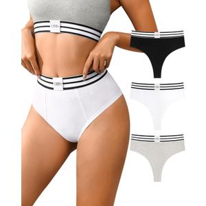 UMMISS High Waisted Underwear for Women Cotton Bikini Hipster Panties Soft Stretch Sport Threaded Ladies Cheeky Panties 3 Pack X-Large