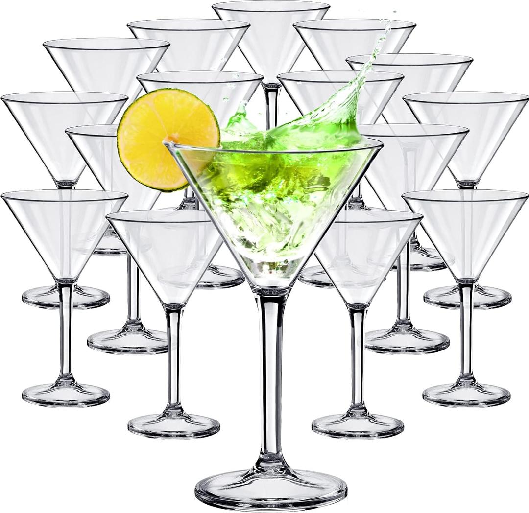 20 Pcs 10 oz Unbreakable Martini Glasses Set Disposable Plastic Martini Glasses Clear Stemmed Cocktail Cups Drinkware for Mousse Home Bar Restaurant Wedding Gift Festival Party Supplies