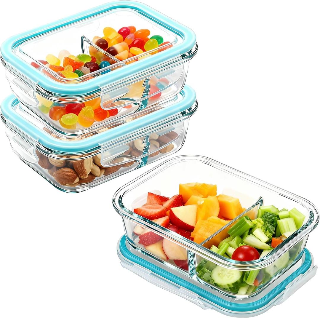 3 Pack Glass Snack Containers, Glass Snack Pack Containers with Airtight Lids, No Leak, Easy Open Small Food Storage Container, Reusable Meal Prep Container, Perfect Lunch Box for Outdoor