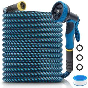 garden hose, non-extendable and ultra-lightweight 100 ft, equipped with 10-function nozzle. Kink-free, sturdy, flexible, and wear-resistant, suitable for use in yards, lawns, outdoors (100 FT)