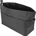 Handbag Tote Purse Organizer Insert Bag Liner Shaper Divider Zipper 11 Pockets Compartments Small Dark Grey