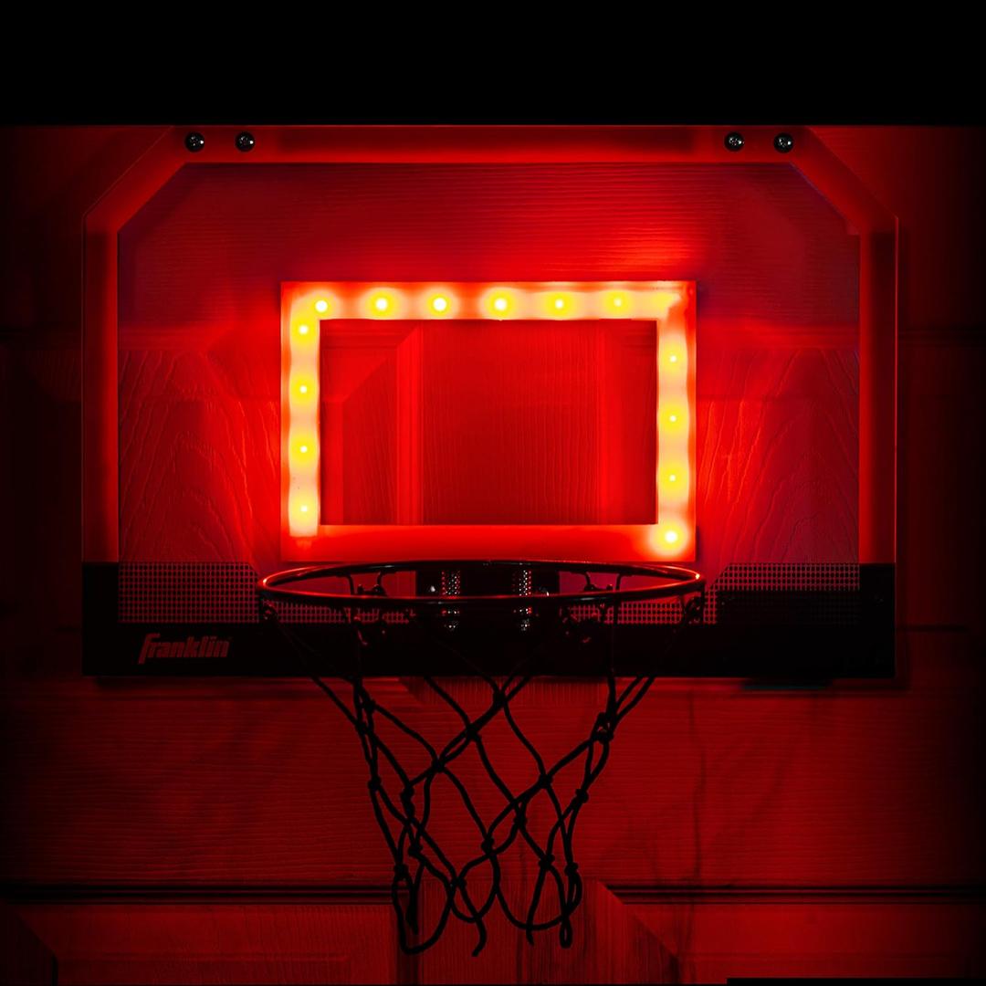 Franklin Sports Over The Door Indoor LED Basketball Hoops-Steel Rim Mini Basket-Includes Ball and Pump-Light Up Backboard
