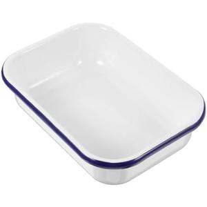 Kichvoe Enamel Baking Pan: Enamelware Roasting Pan Oblong Cake Dish Enameled Steel Baking Dish Lasagna Tray Rectangular Serving Tray Food Container White, 11 * 7.5 * 2.5 inch