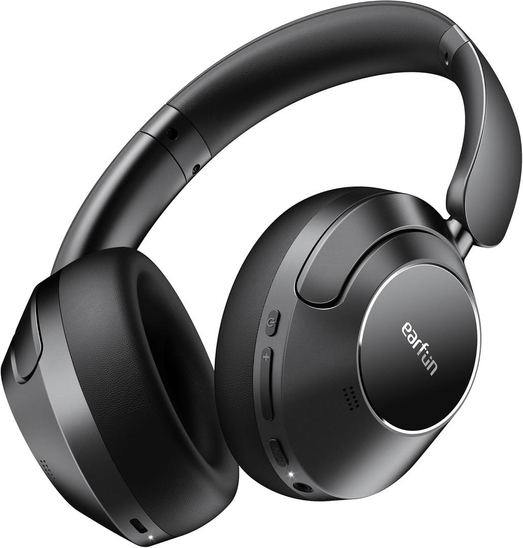 EarFun Wave Pro Active Noise Canceling Headphones, Wireless Over Ear Bluetooth Headphones, LDAC Hi-Res Sound, 5 Mics AI Clear Call, 80H Playtime, Multipoint Connection, Comfort Fit, Custom EQ via App (Black)