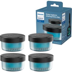 Norelco Philips Quick Clean Pod Cartridge, Lubricates Shaver and Eliminates Cut Hair, 4x 5.4 fl oz Cartridges (Up to 1yr Supply), BD9010AZ