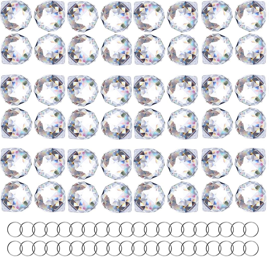 HDCRYSTALGIFTS 48pcs Clear Crystal Ball Prism 20mm Chandeliers Prism Sun Shine Catcher Rainbow Pendants Maker, Hanging Crystals Prisms for Windows Glass Ball Ornaments for Christmas Tree
