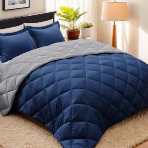 HIG 3pc Navy Twin/Twin XL Comforter Set - All Season Reversible Down Alternative Comforter with Sham - Quilted Duvet Insert with Corner Tabs - Diamond Stitched Blanket - Breathable, Soft, Fluffy
