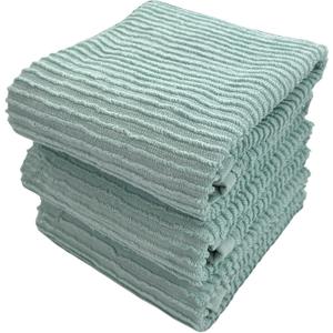 Seafoam Light Sage Aqua Mineral Green Kitchen Hand Dish Towels: Oversized 28" x 18", 100% Cotton Cloth Soft Cleaning Drying Absorbent Ribbed Design, Set of 3 Multipurpose for Everyday Use