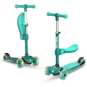 Gotrax KS3 Kids Kick Scooter, LED Lighted Wheels, Adjustable Height Handlebars and Removable Seat, Lean-to-Steer & Widen Anti-Slip Deck, 3 Wheel Scooter for Kids Ages 2-8 and up to 100 Lbs