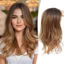 PANEWAY 18 Inch Body Wavy Hair Toppers for Women Clip In Hair Topper for Thinning Hair Natural Scalp Look, Lightweight & Comfortable for All-Day Wear - Dark Brown Root to Caramel Blonde, 18inch