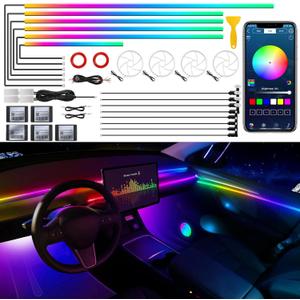 Dreamcolor Acrylic Interior Car LED Strip Light with Wireless APP, RGB 22 in 1 with 175 inches 600 LEDs Fiber Optic Ambient Lighting Kits, Dynamic Chasing Music Sync Neon LED Strip for Car Accessories