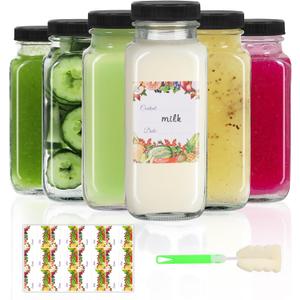 AuroTrends 8 oz Glass Bottles with Lids - 6Pack, 250ml Glass Juicing Bottles for Water, Kombucha - Portable, Reusable 8fl.oz Set of 6