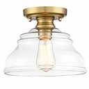 MEXO Industrial Semi Flush Mount Ceiling Light Modern Clear Glass Light Fixture Farmhouse 10" Close to Ceiling Lights in Brushed Gold for Hallway Bedroom, Kitchen Entryway Cafe Bar Porch Dinning Room