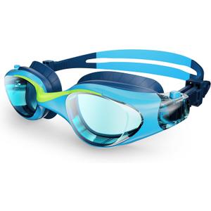 Swim Goggles for Kids 6-14, Anti-Fog UV Protection Clear Swimming Goggles, Leakproof Pool Swim Goggles for Boys Girls (Bluegreen - Blue Lens)