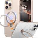 TORRAS 360 Spin Magnetic Stand for iPhone 16 Case, Fit for MagSafe, Military Grade Protective Ostand Case for 16  Phone Case with Stand Rotatable, Desert Pink 6.9 inch