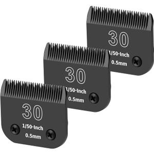 3 Packs 30# Detachable Dog Grooming Steel Blades,Compatible with Andis,Oster A5,Wahl KM-10 Series,Cut Length 1/50" 0.5MM Black