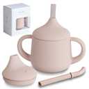 Moonkie Silicone Baby Sippy Cups | 3 Stages Training Cup Straw Cup for Infants Toddlers and Kid | 4 oz 1Pack (Blush)
