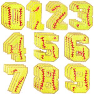 Hotop 30 Pcs Chenille Letter Patches Iron on Patches for Clothing Sports Patches Chenille Embroidered Applique for Bags Hat DIY Clothing Jackets Backpacks Repair (Yellow,Softball Number Style)