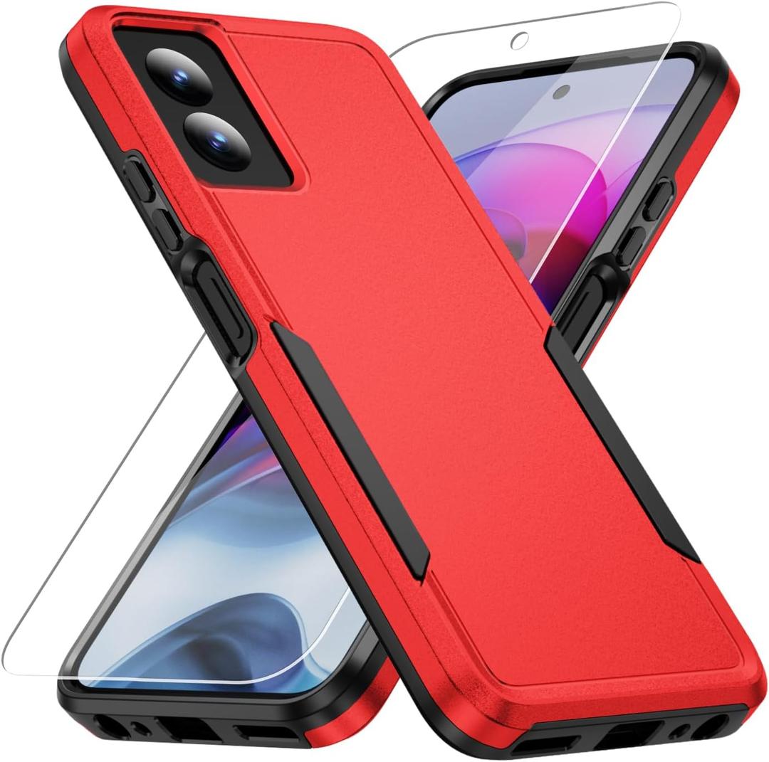 for Moto G Power 5G 2024 Case,with Screen Protector[Military Grade Drop Tested] Heavy-Duty Tough Rugged Shockproof Protective Case for Motorola G Power 5G 2024 6.7 inch, Red