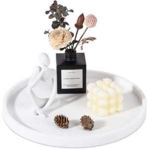 Silicone Bathroom Tray Round Vanity Tray Decorative Soap Holder Kitchen Countertop Organizer Coffee Table Decor for Candle, Perfume, Plant, 12 Inch, White