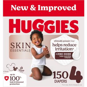 Huggies Size 4 Diapers, Skin Essentials Baby Diapers, Size 4 (22-37 lbs), 150 Count (6 Packs of 25),