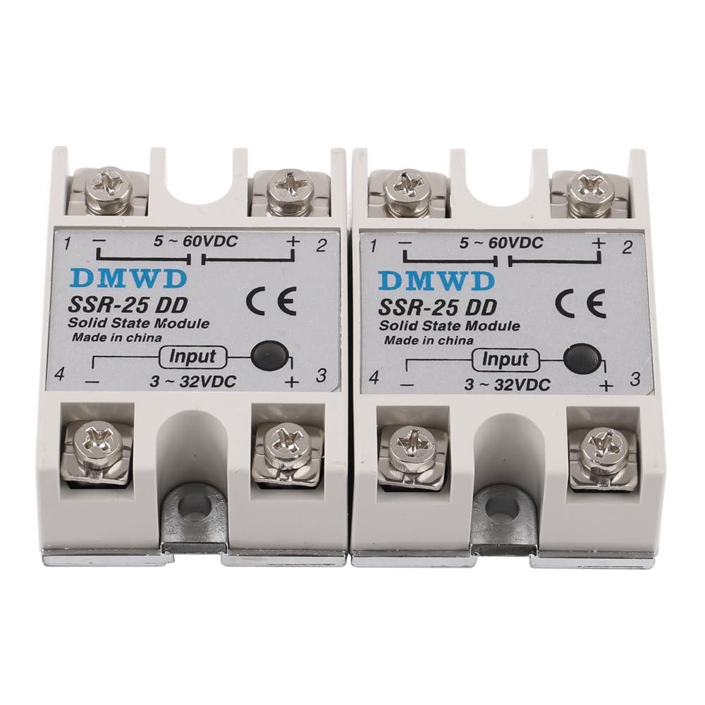 SSR-25DD Solid State Relay DC to DC (Input 3-32V DC Output 5-60V DC) 2 PCS Single Phase