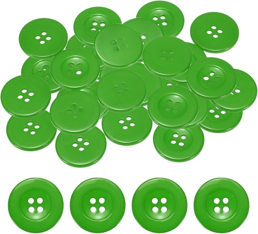 Sewing Buttons [50pcs] - 1.2 Inch/ 30mm 48L Resin Round Flat 4-Hole Craft Replacement Buttons for Coats & Sewing Clothing & DIY - [Green]