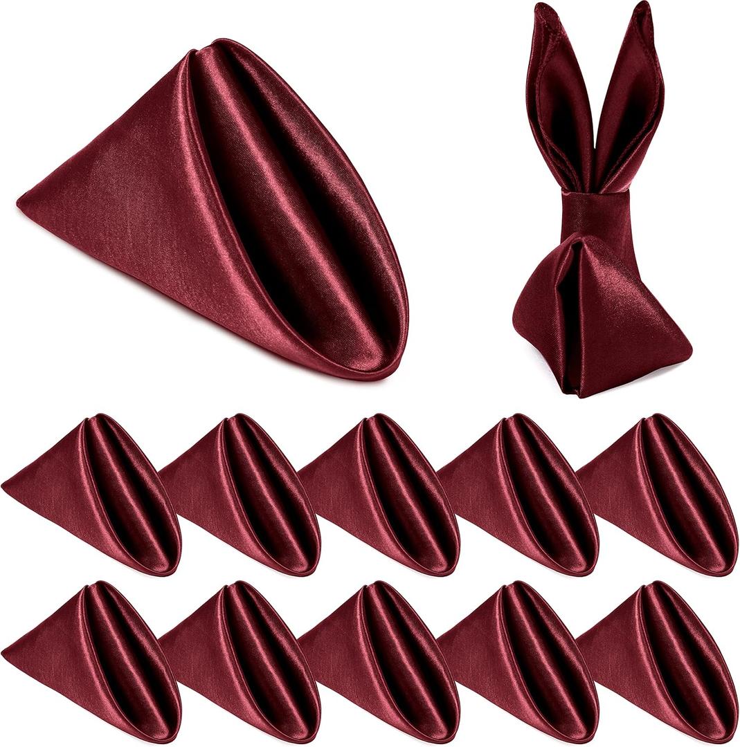 Homiest Burgundy Satin Napkins - 12 Pack, 20x20 Inches, Elegant Wedding & Party Napkins