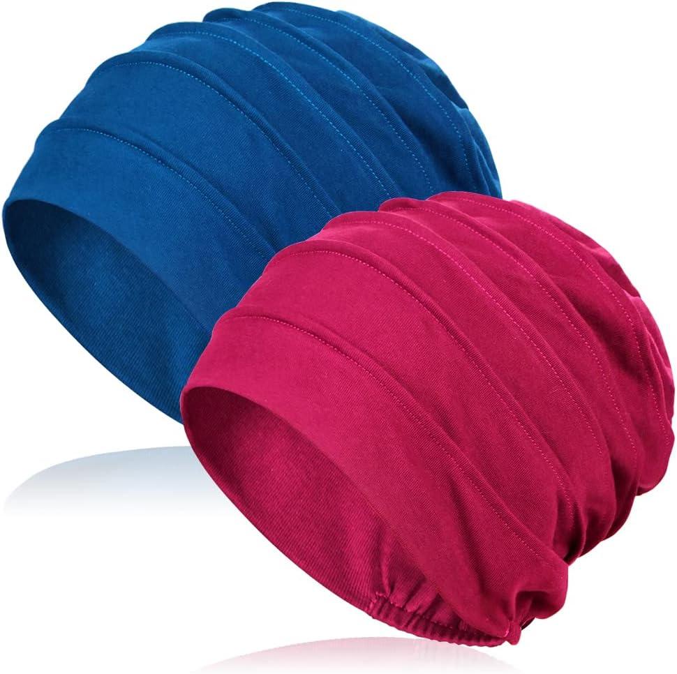2 x 2 PCS Cotton Slouchy Chemo Beanies, Chemo Cap Headwear Cancer Hats for Women with Hair Loss (One Size)
