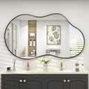 48x27 Black Irregular Mirror, Matte Asymmetrical Bathroom Mirror