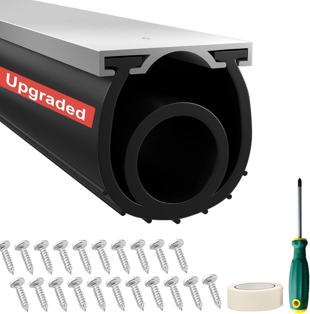 Garage Door Seals Bottom Rubber - Jobon 8 Ft Heavy-Duty Garage Door Weather Stripping Bottom Seal with Pre-drilled Aluminum Track Retainer Kit, Easy Installation for Home & Commercial