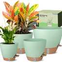 Self-Watering Pots for Indoor Plants 4 Pack, 6/8/10/12 Inch Outdoor Planters with Water Level Indicator&Deep Reservoir, Decorative Flower Pots for Indoor Plants,Home Decor (Green, 12+10+8+6 inch)