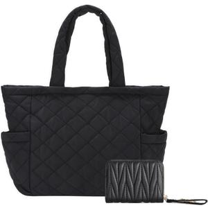 Quilted Tote Bag for Women, Medium Puffer Tote Bag Work Quilted Handbags for Valentines Birthday Gifts (Bk)