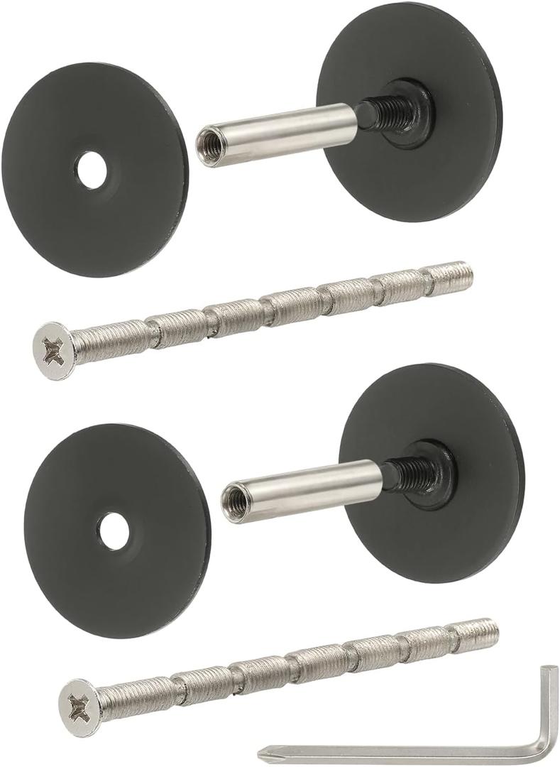 PATIKIL 2Pcs Door Hole Cover Plate, (Black) Stainless Steel Deadbolt Cover Plate Door Knob Hole Filler Plates with 3.54" Connecting Screws, Suit for - 1" Holes/Door/Cabinet/Wall