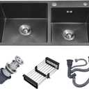 31" x 18" Black Double Bowl Kitchen Sink, Drop-in/Topmount 304 Stainless Steel Sink with Nano Coating & Accessories Set