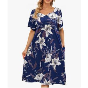 House Dresses for Women with Pockets Moo Moo Nightgown Short Sleeve Mumu Dress Lounge Dress  Medium