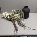 BLOSMON Fake Flowers in Vase for Centerpieces: Metal Vase with 12 Stems of Artificial Mums Kiku Flowers Eucalyptuses Home Table Decor - White Faux Pom Poms Floral Arrangements for Living Room