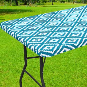 Smiry Rectangle Table Cloth Cover, Waterproof Elastic Fitted Picnic Tablecloth for 5 Foot Tables, Wipeable Flannel Backed Vinyl Tablecloths for Camping, Dining, Outdoor (Teal, 30" x 60")