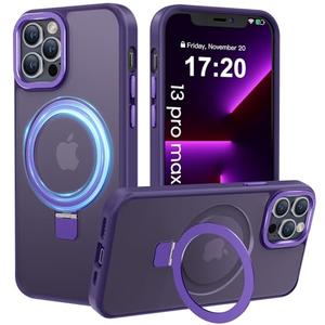 PuyaTeya Compatible with iPhone 13 pro max Case with Magnetic Ring Stand, Military Drop Protection, Anti-Scratch/Anti-Fingerprint Translucent Matte Phone Case for iPhone 13 pro max (Purple)