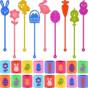 48 PCS Easter Party Favors Toys, 24 PCS Sticky Hands Toy with 24 PCS Mini Slinky Coil Springs Toys for Kids Girls Boys Easter Basket Stuffers Party Favors Gifts