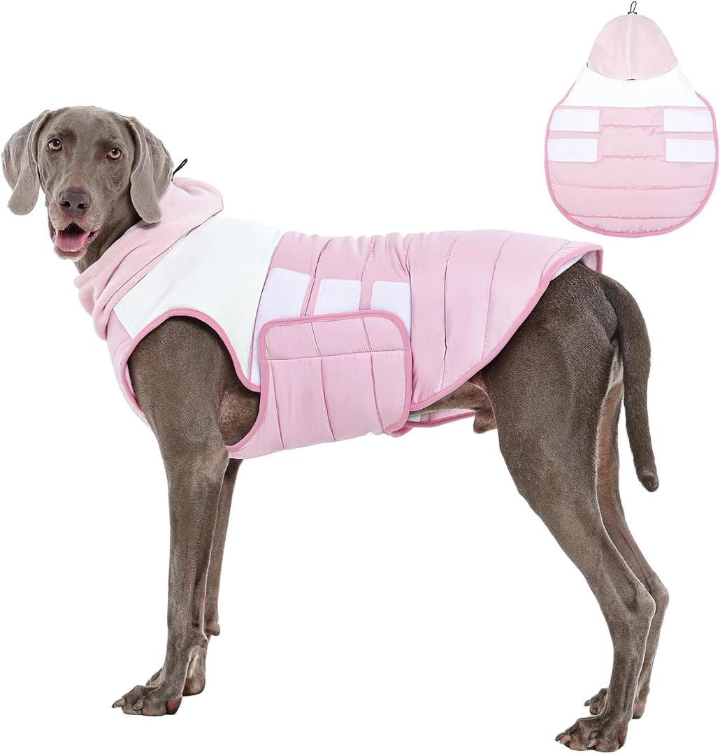 FUAMEY Cold Weather Dog Coat Pink XXL, Snow Jacket Large Dogs, Easy On with Side Straps, Adjustable Fit for Active Movements,(2XL-Pink)