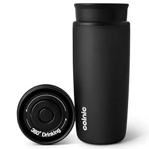 Travel Coffee Mug with 360Lid, 12 oz Coffee Tumbler Insulated Travel Mugs for Hot and Cold, Vacuum Insulated Stainless Steel Coffee Cup Leak Proof Spill Proof-Matte Black