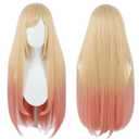 Linfairy Long Blonde Dye Pink Cosplay Wig Halloween Costume Wigs for Women