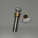 Vessel Sink Drain Without Overflow, White Pop-Up Drain with Basket Stopper, Bathroom Vanity Ceramic Brass Strainer Hair Catcher, Anti-Clogging Brushed Nickel, Porcelain Cap