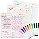 Magnetic Chore Chart for Refrigerator 10 x 10 Pack of 3 Fridge Boards, Weekly Reward and Responsibility Chart with 10 Colorful Markers for Multiple Kids and Families