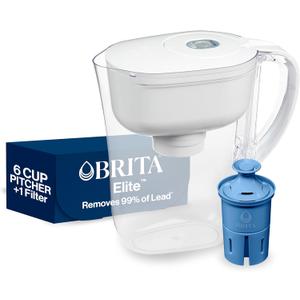Brita Water Pitcher, Metro Elite Filter, Removes 99% of Lead, Includes 1 Filter, 6-Cup Capacity, White